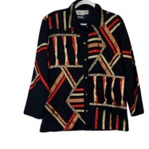 Vintage Yak Magik Nepal Womens Jacket Black Button and  Ribbon Detail Festival M